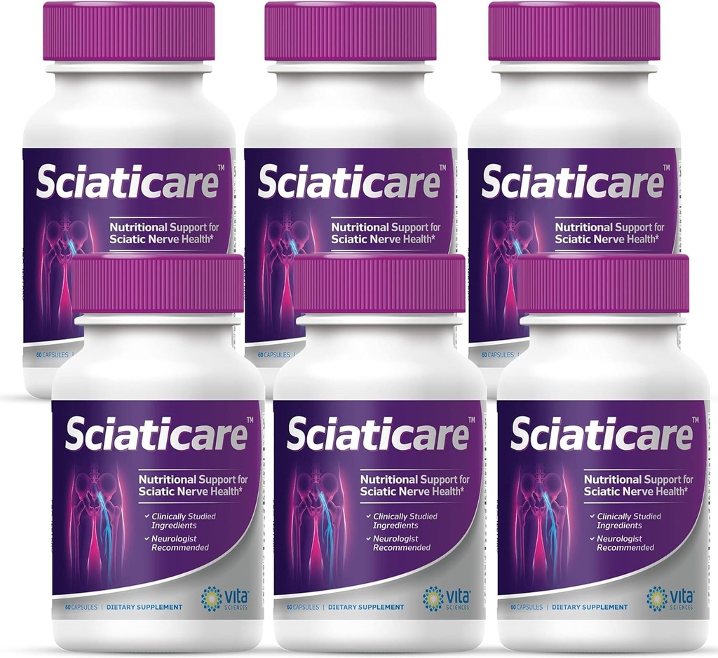 Vita Sciences Sciaticare Nerve Soothing Supplement Vitamins med Natural R-ALA Form 40X Styrka, INTE Syntetisk Alpha Lipoic Acid (ALA) - Lägre Lumbar Sciatica - 60 greve (Pack av 6)