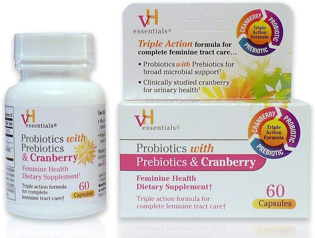 vH Essentials Probiootit Prebiootit ja Cranberry Feminine Health Supplement - 60 kapselia 1-pakkaus