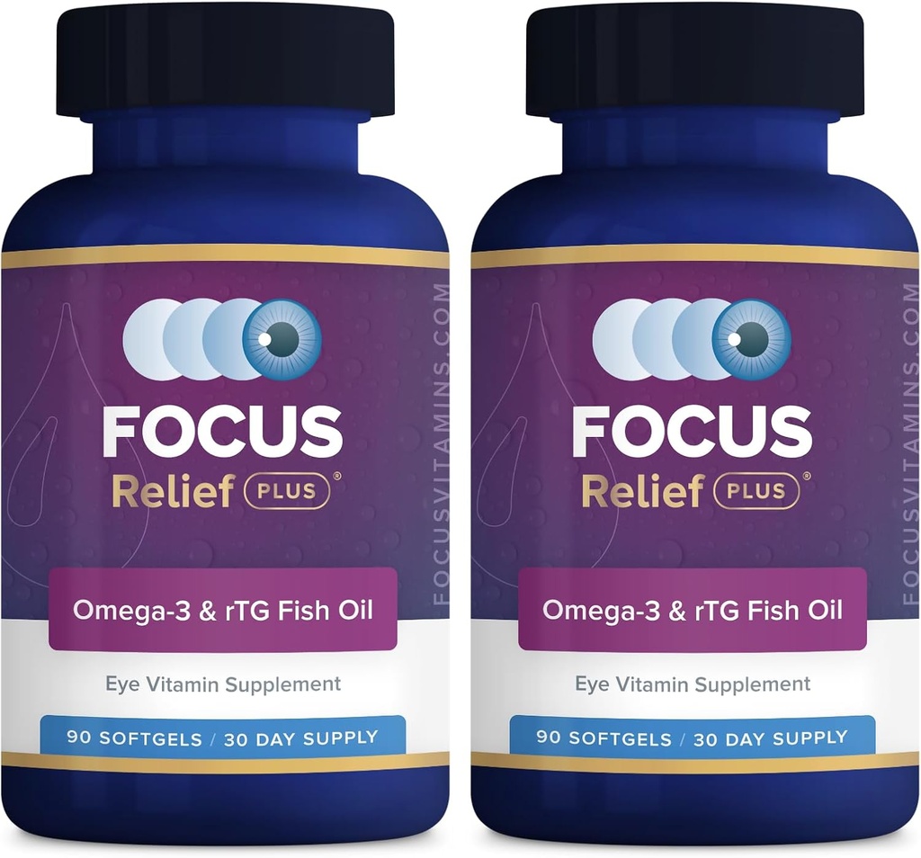 Focus Relief Plus Dry Eye Formel (180 ct 60 Day Supply) Omega 3 Supplement - Dry Eye Relief Supplement - Omega 3 Fish Oil