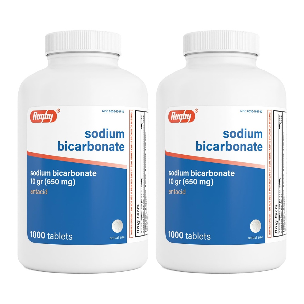 Rugby Natrium Bikarbonaatti 650 mg Antasidit tabletit - Närästyksen, mahalaukun ja ruoansulatushäiriöiden lievittäminen, 1000 ml (2-pakkaus)