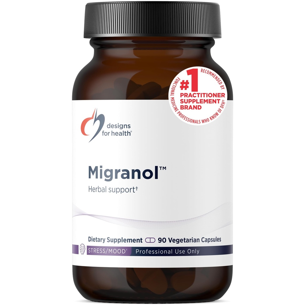 Designs for Health Migranol - Feverfew Supplement med Magnesium Malate, Curcumin (Turmeric) Extract, Rosemary + B2 Riboflavin - Non-GMO + Gluten Free (90 kapslar)
