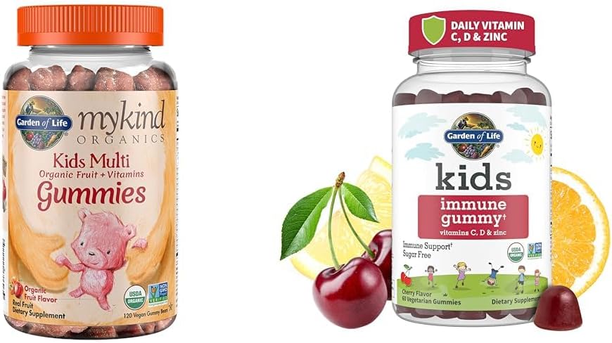 Kasvihuone Life Organics Lapset Gummy Vitamiinit - Hedelmät - Certified Organic, ei-GMO & Vegan & Kids Immuuni Tuki Gummies C-vitamiini, D kuin D3 & Sinkki