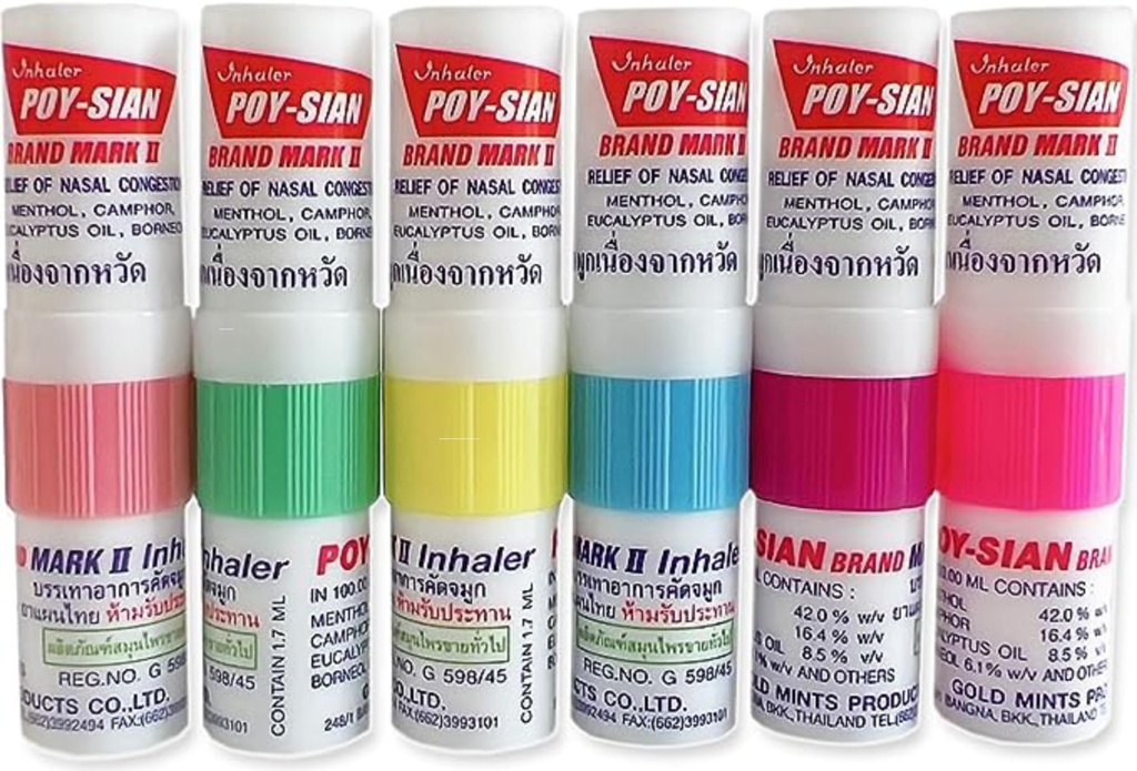 POY-SIAN Mark II Mentol Aromatherapy Nenän inhalaattori, Luonnollinen kasviperäisten Remedy kanssa Jäähdytys Essential Oils Poysian (Pack of 6)