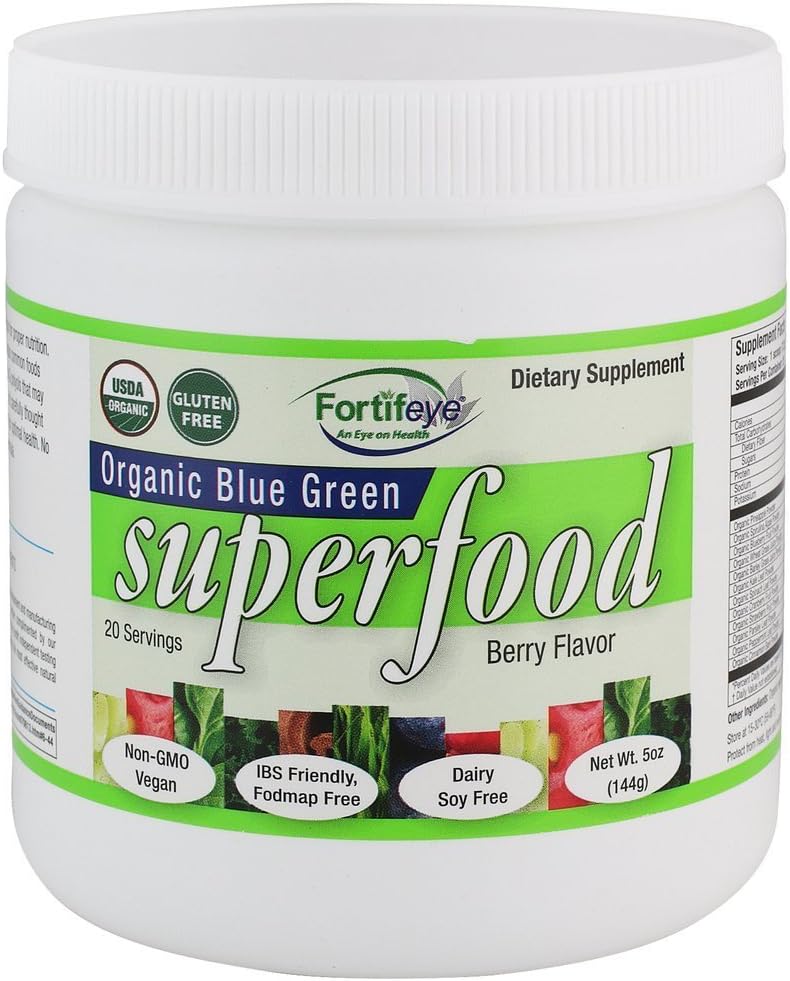 Fortifeye Organic Green Superfood Powder Superfood Supplement Berry Flavor 140g, 20 Tarjoilua per container - Raw, Vegan, Paleo, Gluteeniton, Vitamiinit Super Greens Powder for Aikuinen, Teini & Seniorit
