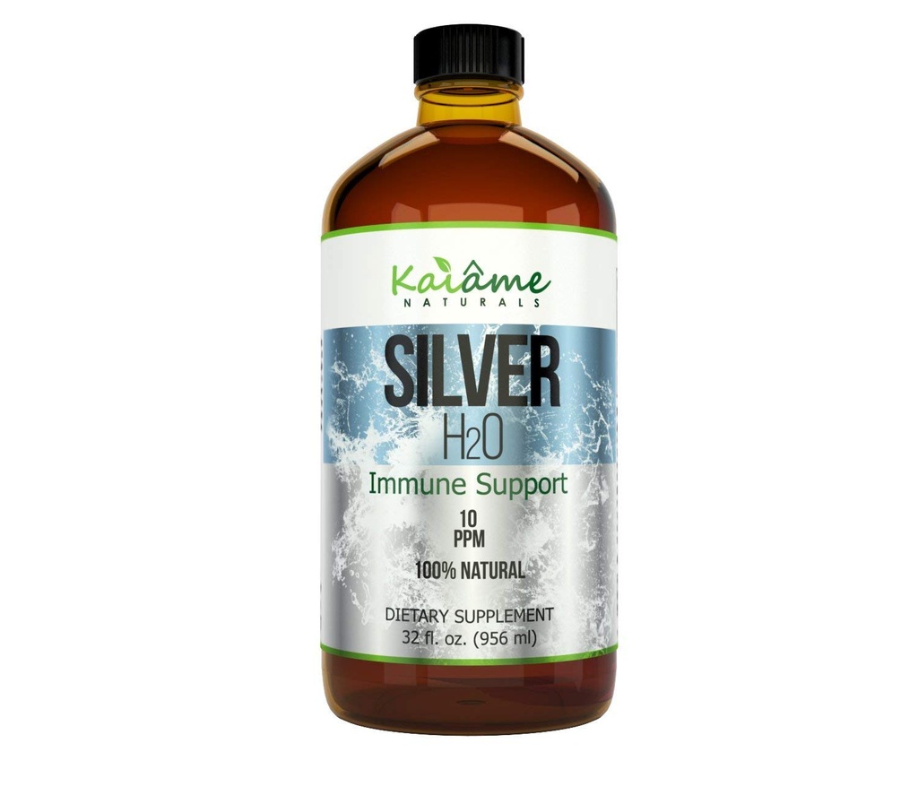 Kaiame Naturals Colloidal Silver, Ionic Silver Solution, 10 PPM, Large 32 oz Glass Bottle, Natural Immune Support Supplement, Säker för vuxna, barn och husdjur