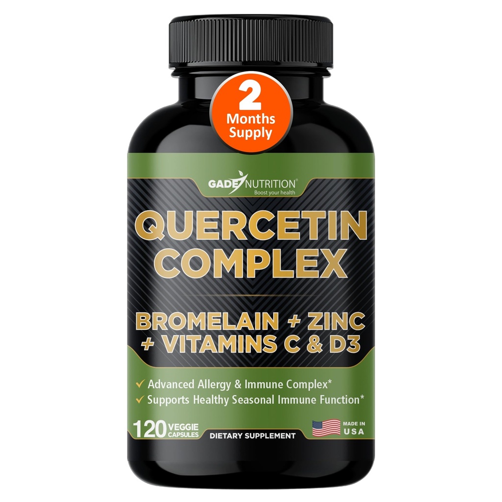 Gade Nutrition Organic Quercetin kanssa bromeliini C-vitamiinia ja sinkkiä . Immunosupport Supplement Quercetin 500 mg kapselit. Bioflavonoidit Valmistettu Yhdysvalloissa Kolmas osapuoli Testattu