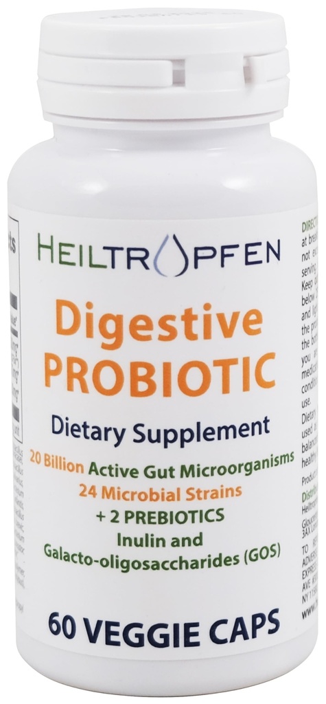 Heiltropfen Digestive Probiotic + Prebiotic | 24 Stammar | 20 miljarder CFU | 60 kapslar | Active Gut | Inulin och GOS | Kosttillskott | Tredjepartstestade