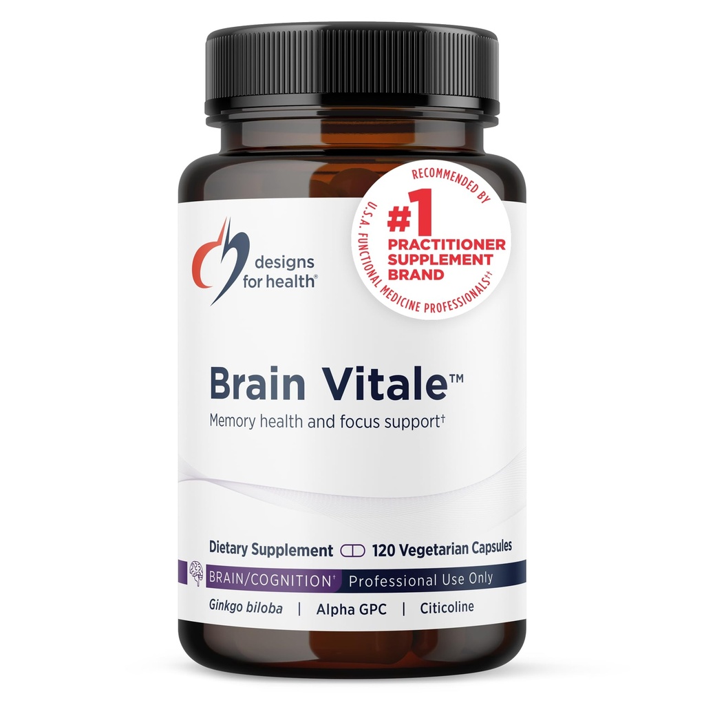 Designs for Health Brain Vitale Cognizin Citicoline - "Nootrooppinen" täydentää tukea Kognition, Mieliala + muistia GPC Choline, Ginkgo + Acetyl L Carnitine HCL (120 kapselia)