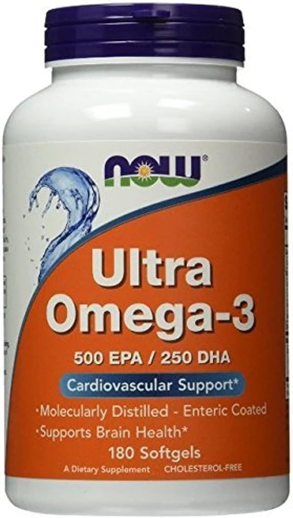 Ultra Omega-3 500 EPA/250 DHA, 180 Softgels, Now Foods (Pack of 2)