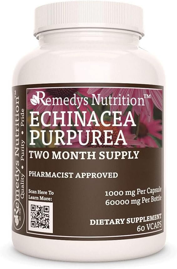 Remedy ravinto Echinacea ... 1 000 mg, 60 Vegaanikapselia Kasviperäistä ravintoa lisäravinteena kahden kuukauden ajan