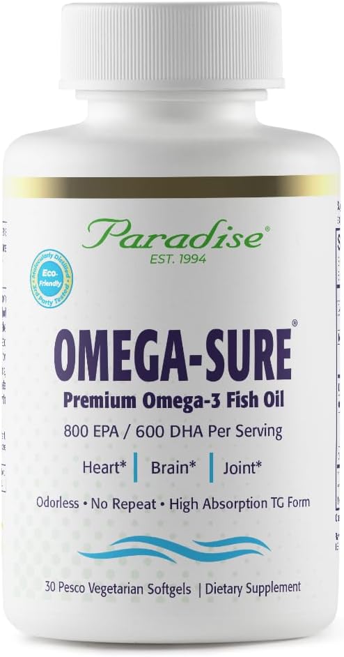 Paradise Yrtit Omega-Sure, Omega-3 Concentration, Premium Fish Oil, DHA, EPA, Vegan, Non GMO, Gluteeniton, 30 kreivi kasvissyöjä Softgels