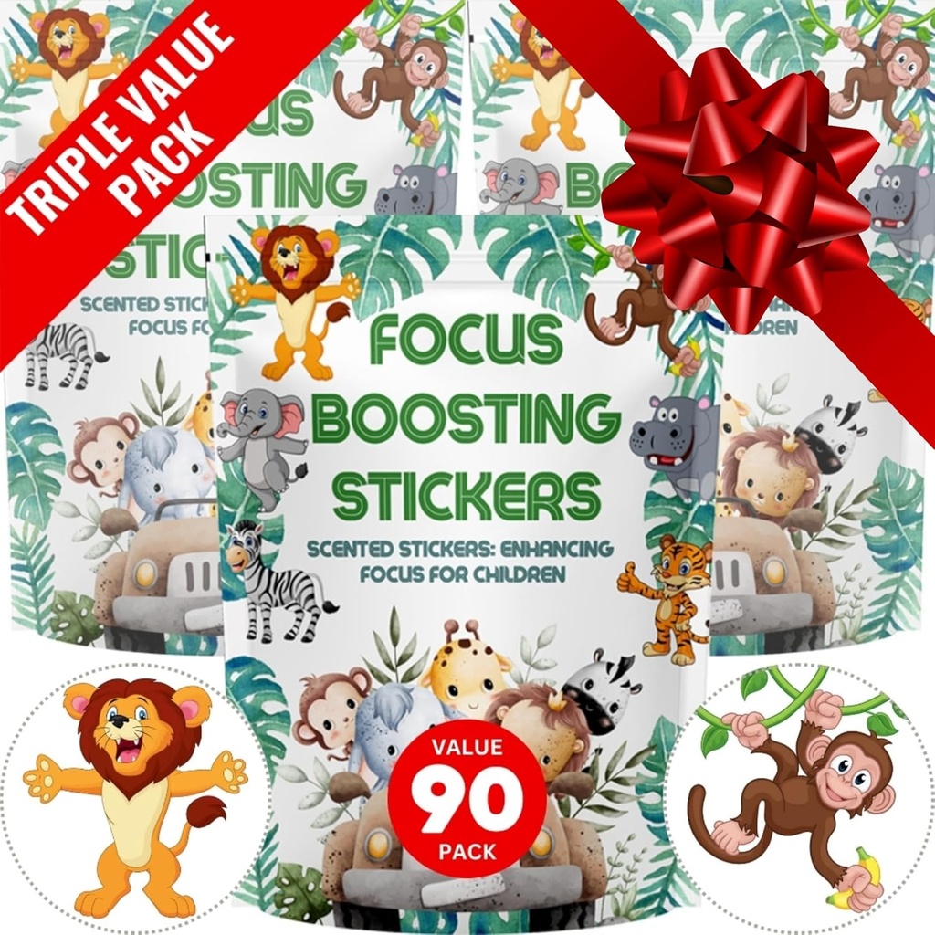 Fokus Boosting Stickers (90 Pack) - Hälsosam hjärnstöd för uppmärksamhet, papper, Bubble Design, drogfri, kläder, Unisex