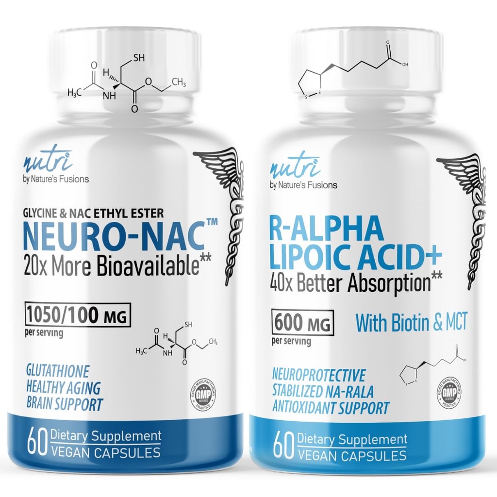 Luonnon fuusiot Neuro Nac (NAC Etyyli Ester) & R Alpha Lipoic Acid 600mg (60ct)