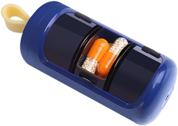 Pill Container, Small Portable Travel Pill Case, Mini Size Pill Organizer, Pill Box för vitamin, Fish Oil, Supplements, 3 Compartment Sliding Daily Pill Case (Navy Blue)