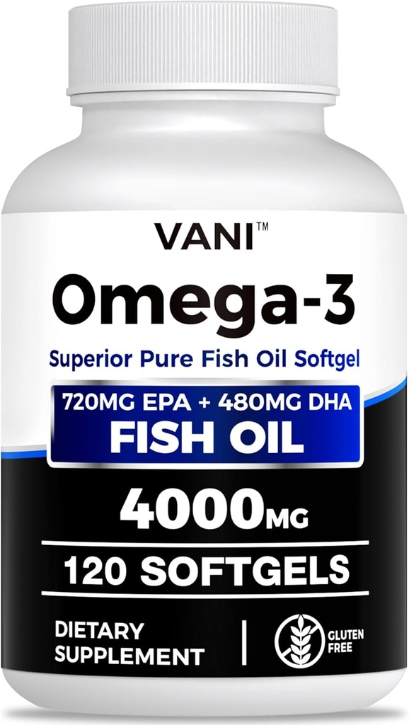 Fiskolja Omega 3 (4000mg), 120 Softgels,Omega 3 fettsyra tillskott med EPA & DHA för hjärn- och hjärthälsa *