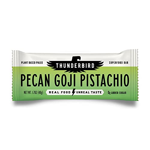 Thunderbird Bars Energy Snack, Gluten-Free med protein, hälsosam riktig mat, Vegan Paleo Non-GMO, No Added Sugar, Pecan Goji Pistachio Flavor (12 greve, 1,7 oz. Bars)