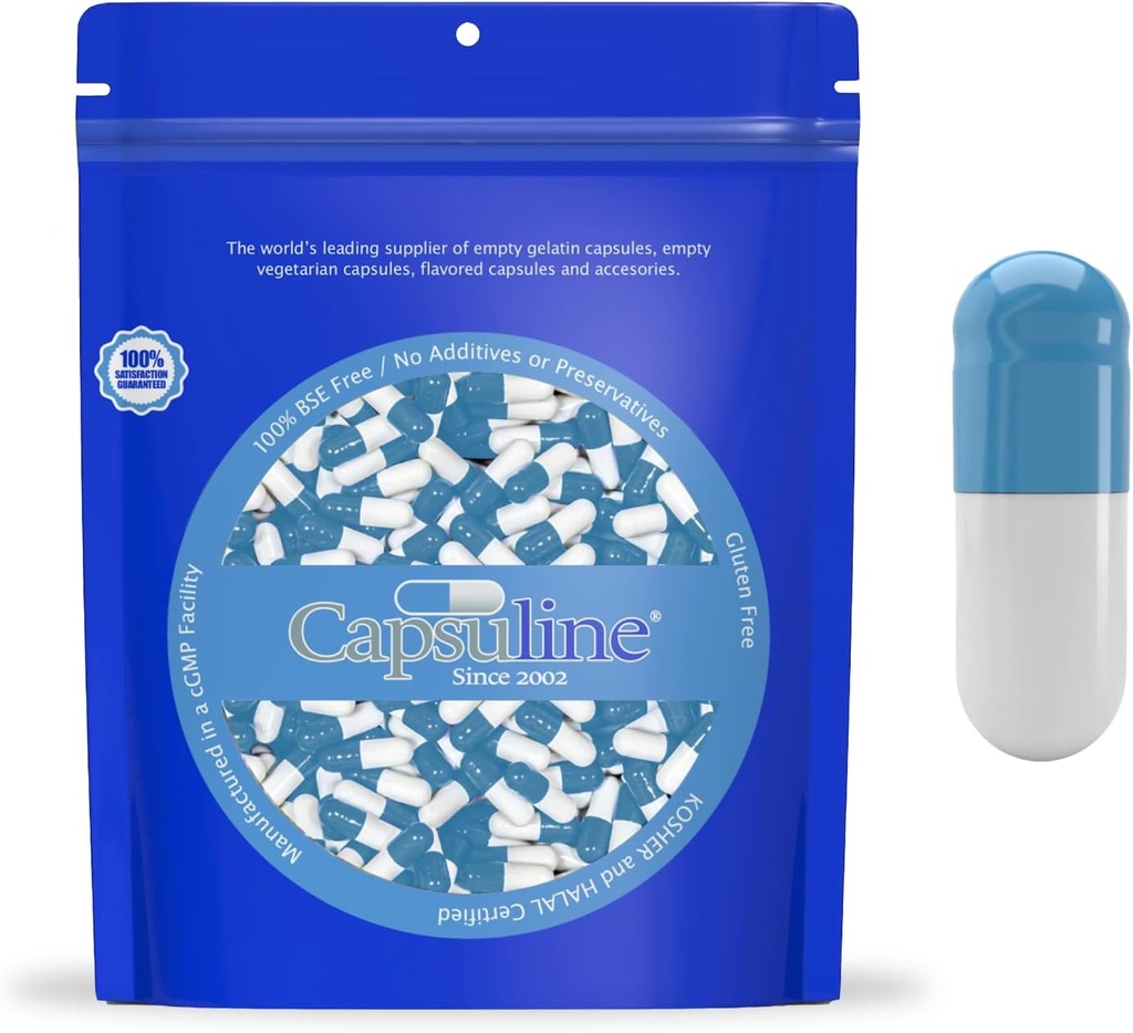 Capsuline värillinen koko 0 Tyhjä liivate kapselit sininen / valkoinen 10000 kreivi Kosher & Halal Certified