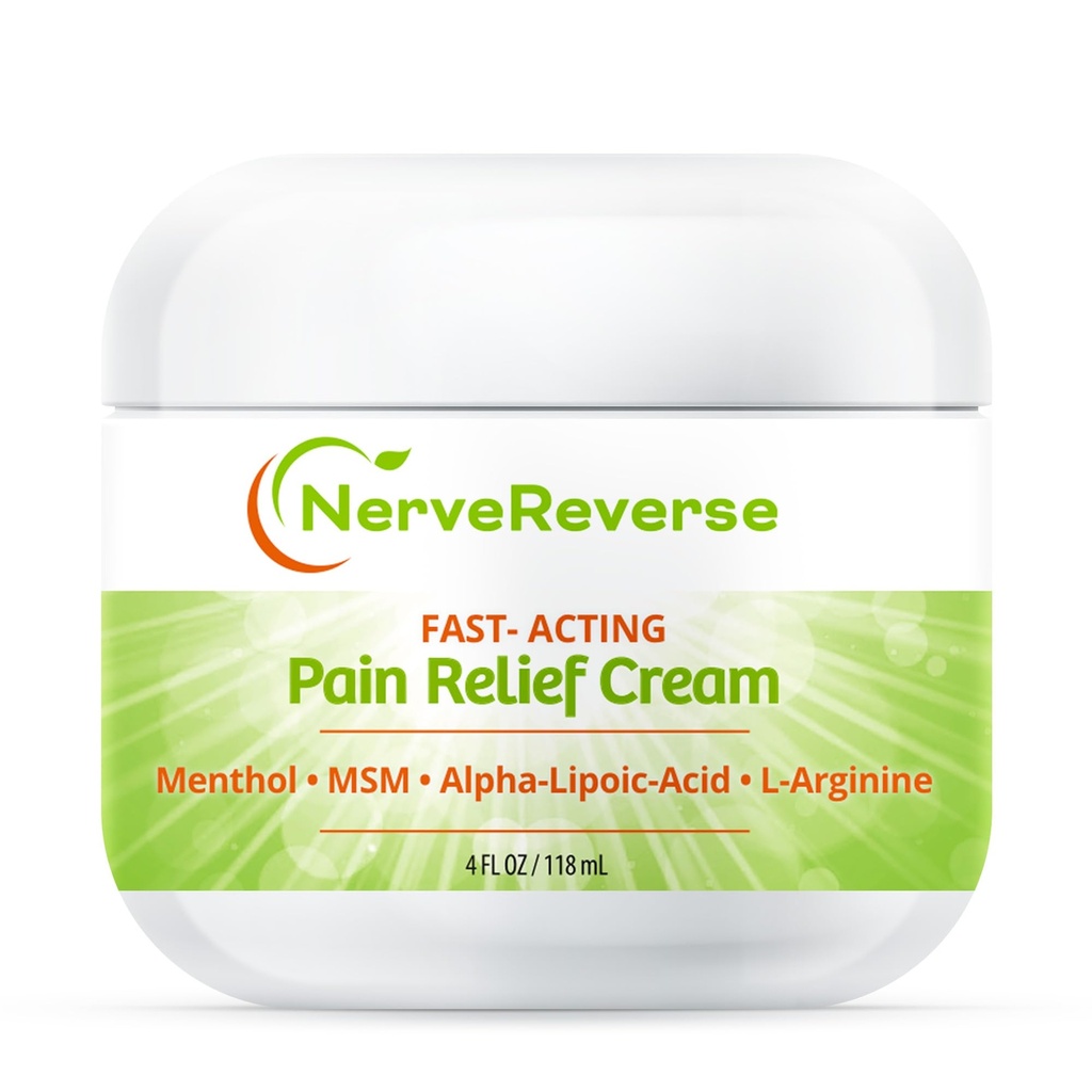 NerveReverse - Neuropatia Pain Relief Cream jalat, kädet, jalat varpaat. Suuri 4 OZ. JAR. Nopeasti toimiva, Maximum Strength Cream 4% Mentol, MSM, L-karnitiini, L-arginiini, E-vitamiini, B6-vitamiini