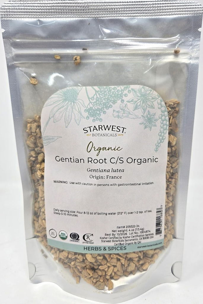Starwest Kasvitieteet Organic Gentian juuri C/S, 4 Ounces