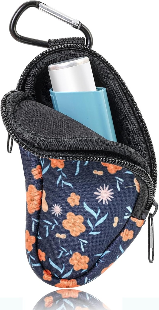 Astma Inhaler Bär Holder Neoprene Travel Inhaler Mini Bag för L-formad Inhaler, Inhaler Inte Inkluderad (Blå, Blomma)
