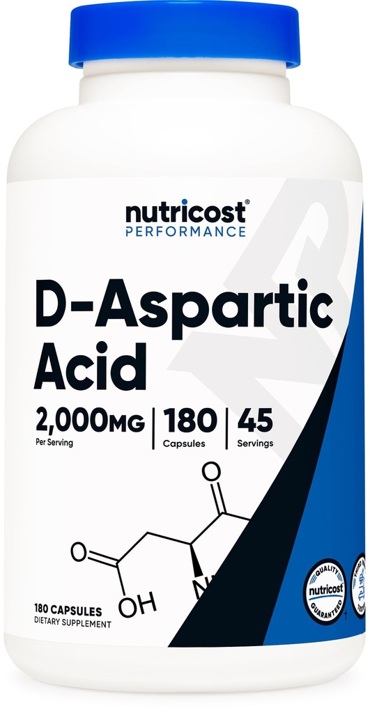 Nutricost D-Aspartic Acid (DAA) Capsules 2000mg Per Serving (180 kapslar) - Icke-GMO Supplement