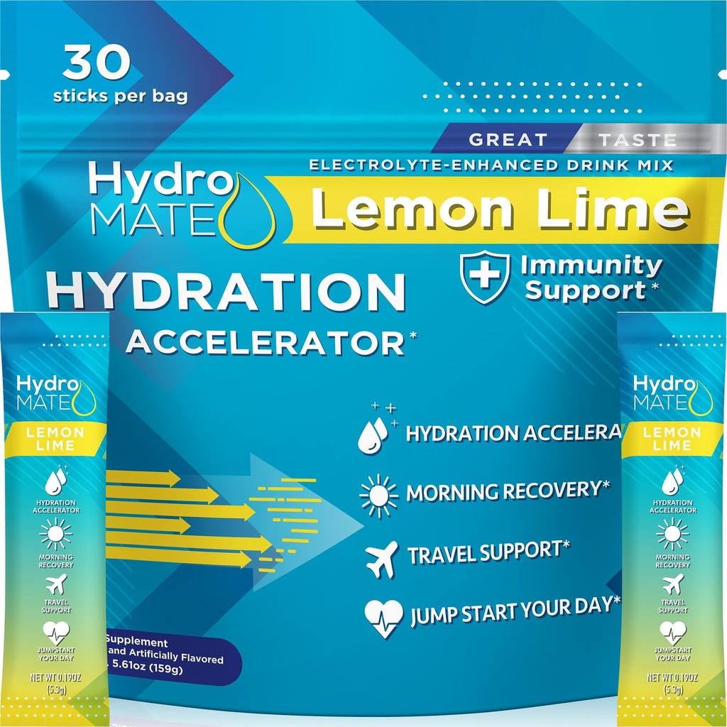 HydroMATE Elektrolyyttijauhe sitruunan lime Hydraation Packetit Matalasokeri 30