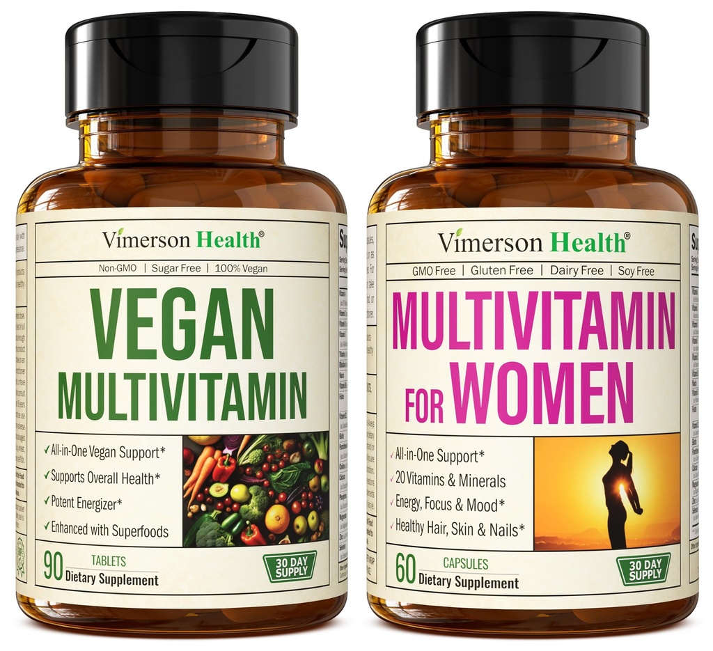 Vimerson Health Vegan multivitaminer för veganer och vegetarianer och multivitamin för kvinnor