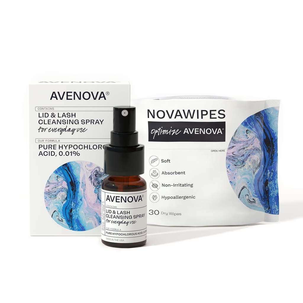 Avenova silmäluomen ja silmäripsin puhdistusaine Spray 30 kuivapyyhkeet - Hellä joka päivä Hypokloorius Acid Lid ja Lash puhdistus Spray kirkkaampi ja terveempi silmät, 20ml