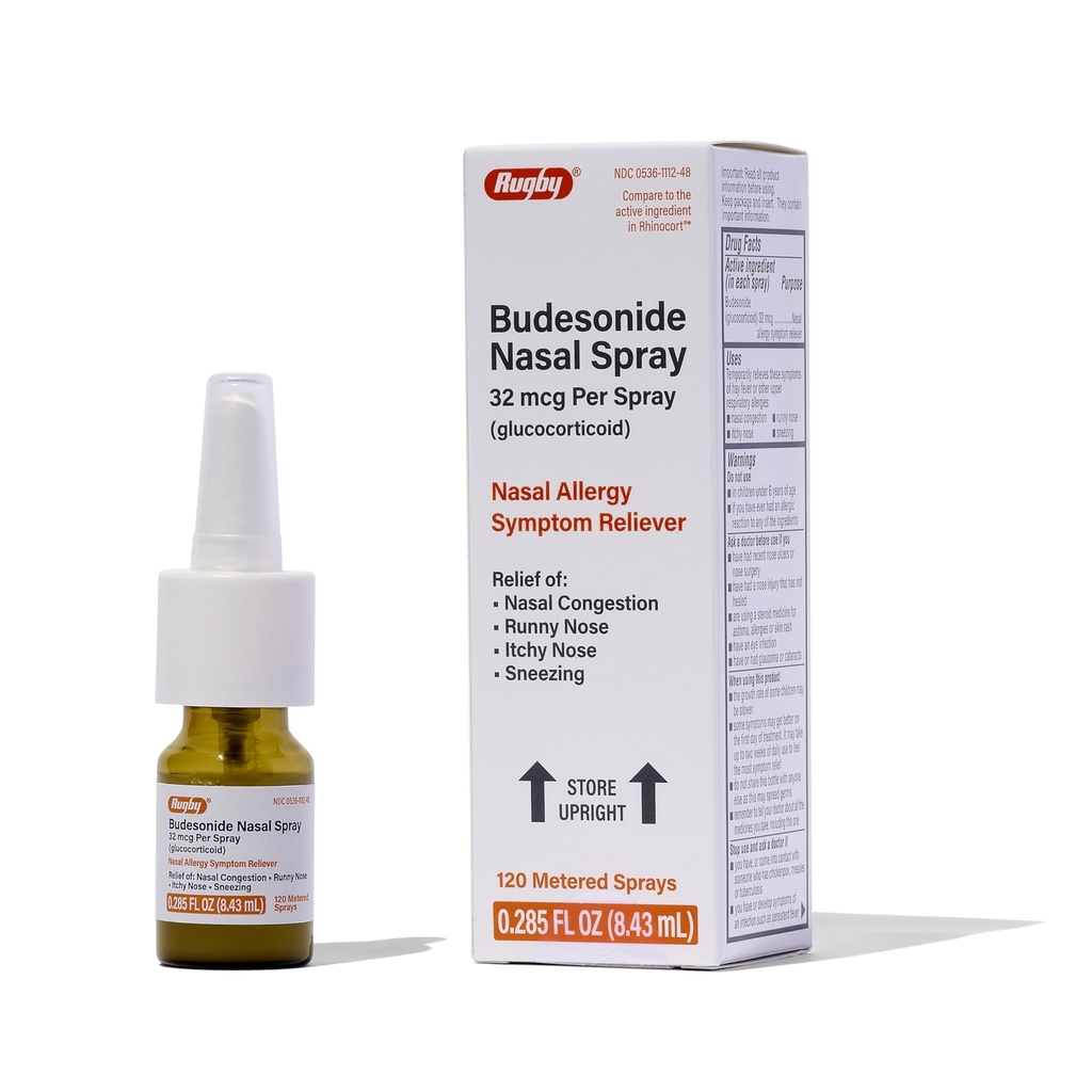 Rugby Budesonide Nasal Spray - Allergia ja nenän Runsaudenlievitys - Alkoholiton - 0.285 Fl. Oz.