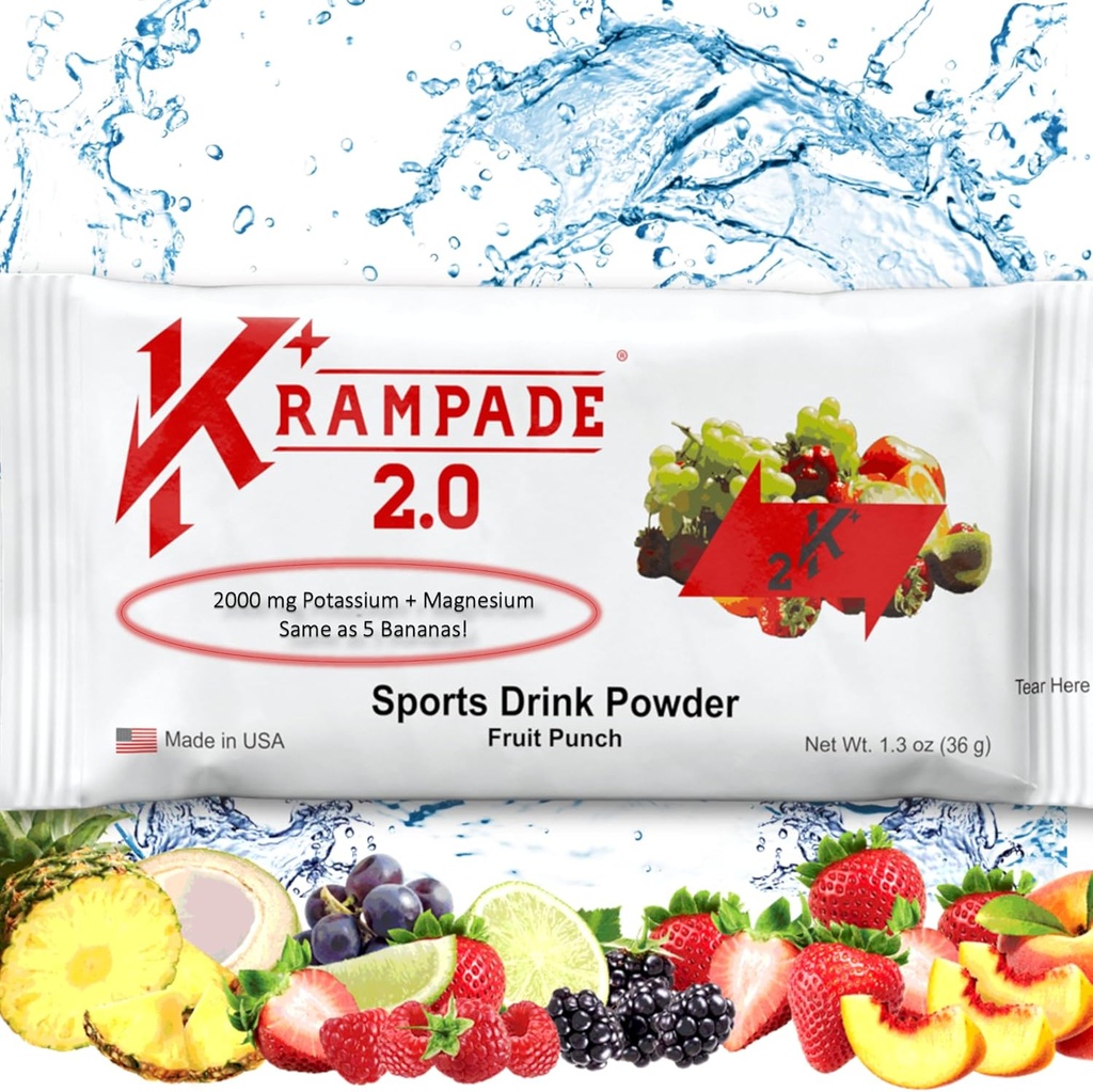 Krampade 2.0 2K: 50 mg magnesium + 2000 mg kaliumkrampin reaktio Elektrolyyttijuomajauhe: nopeampi Recovery, pienempi väsymys, optimoitu nesteytys 20 yksittäispakkausta (Fruit Punch)