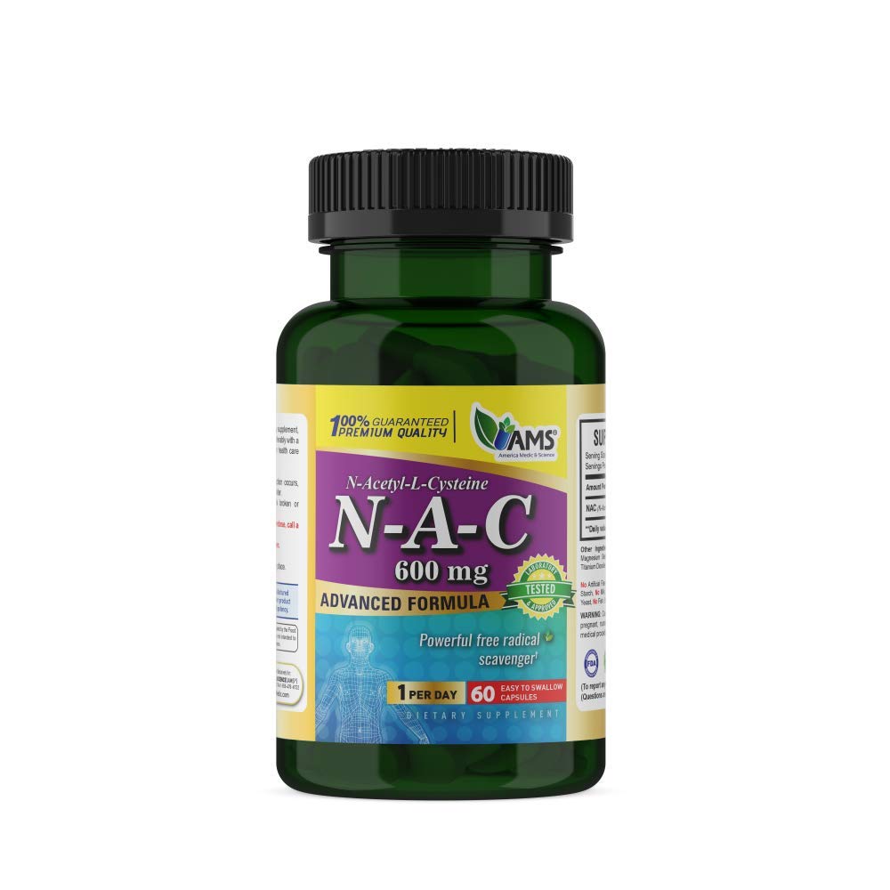 America Medic & Science NAC 600mg NAC Supplement for Lung Health & Immunosupport, Liver Support & Antioxidants N-Acetyl-Cysteine 60 kapselia (paketti 1)