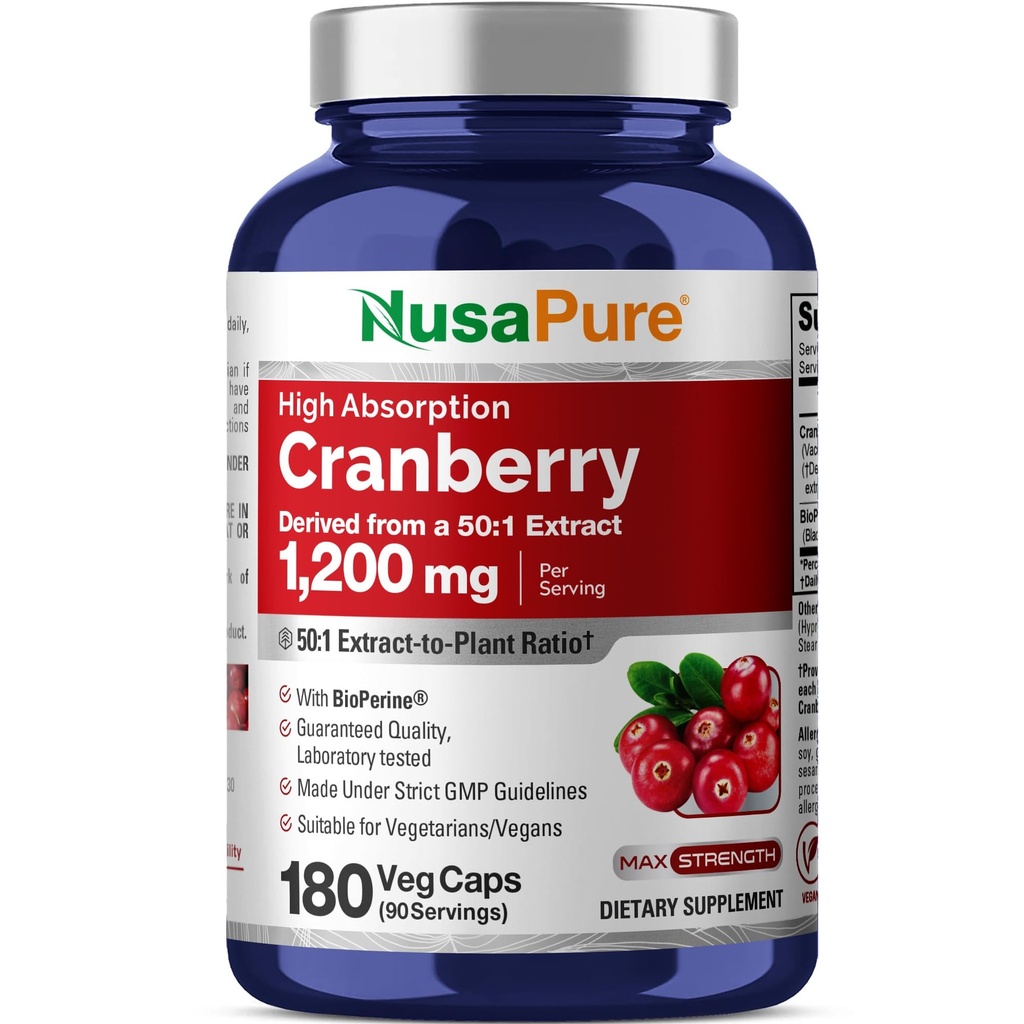 NusaPure Cranberry 60 000 mg 180 Veg Caps (Bioperine, ei-GMO, Vegan)