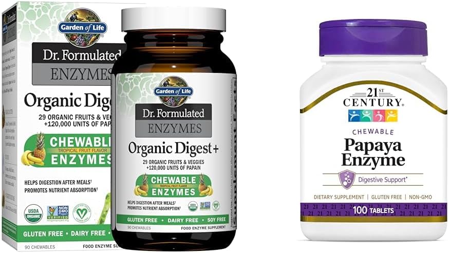 Elämänpuutarha Dr Formulated Dgestive Enzymes with Papain, bromelain & 21st Century Papaya Enzyme Chewable Tablets, Trooppinen, 100