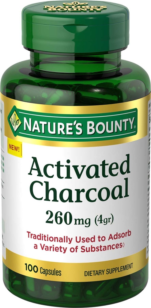Naturens Bounty aktiverade kol 260 mg, 100 kapslar, kosttillskott för att stödja en hälsosam livsstil