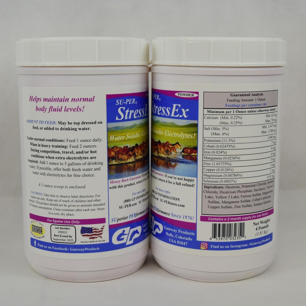 SU-PER Stress-Ex Horse Electrolyte Supplement - Behåll Normal Body Fluid Levels - Electrolytes Replenishment for Hydration - 4 Pound, (2 Pack)