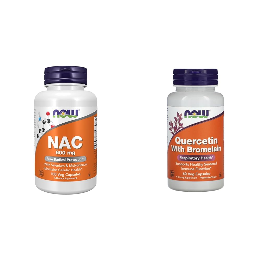 Lisäravinteet, NAC (N-Acetyl Cysteine) 600 mg Selenium & Molybdeenin kanssa, 100 Veg-kapselia ja nyt Quercetin ja bromaiini - 60 Veg-kapselia