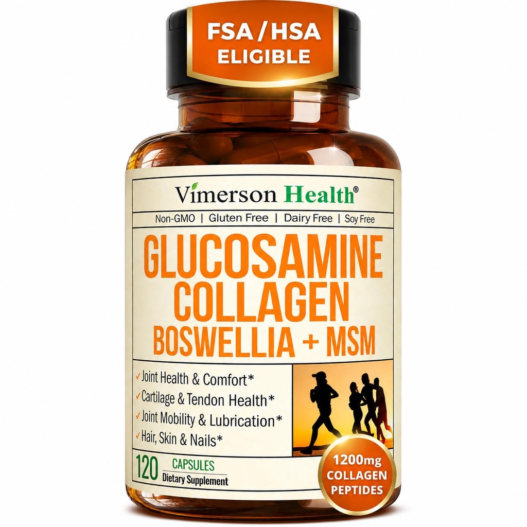 Glukosamiini Chondroitin MSM hydrolysoitu Collagen Peptides - Joint Support Supplement with Quercetin, bromelain & Boswellia Extract - Kollageeni pillereitä hiukset ihon kynnet - FSA Oikeutettu 120 Caps