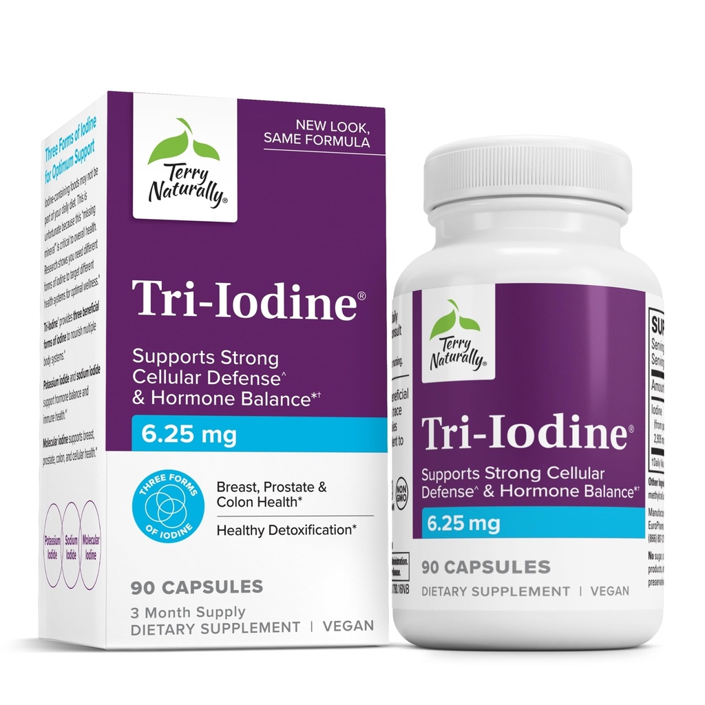 Terry Luonnollisesti Tri-jodi - Tuki Kilpirauhasen terveys - Aids Hormonitasapaino molekyylijodi Kelp - Ominaisuudet Kalium Iodide & Natrium Iodide - Brain & Energy Support - 6.25 mg, 90 kapselia