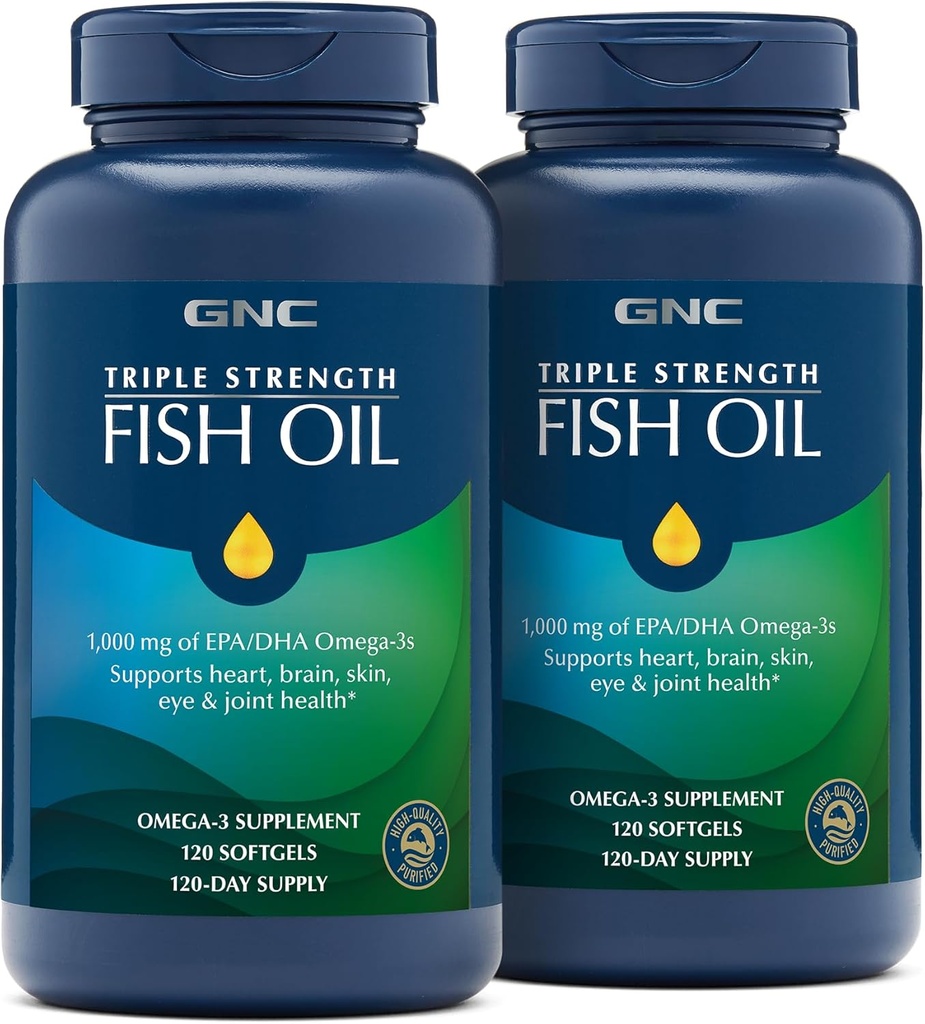 GNC Triple Strength Fish Oil, Twin Pack, 120 Softgels per pullo, tukee sydän, aivot, iho, silmät ja yhteinen terveys