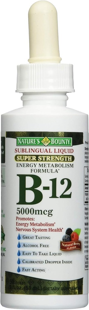 Naturens Bounty B-12 5000 mcg Sublingual Liquid Energy Health 2 oz (Pack of 3)