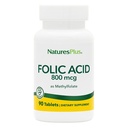 Natures Plus Folic Acid (Methylfolat) - 800 mcg, 90 Vegan tabletter - Stöder Hälsosam Tissue Tillväxt - Vegetarisk, Glutenfri - 90 portioner
