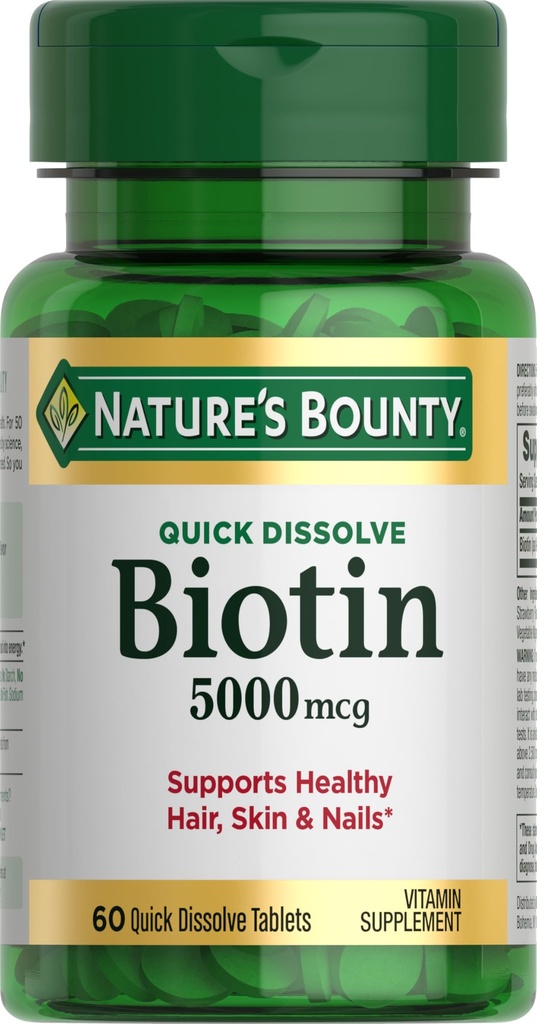 Nature's Bounty Biotin, tukee aineenvaihduntaa solujen energia ja terveet hiukset, iho, ja kynnet, 5000 mikrog, 60 Nopea liuotus tablettia
