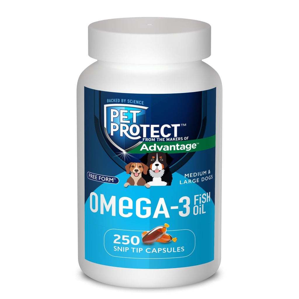 Lemmikkieläimet Suojaa M/L Koira Omega-3 täydentää, Omistus vapaa lomake Blend, Tukee normaalia tulehdusreaktion, Snip-Tip Kapselit (250 Count)