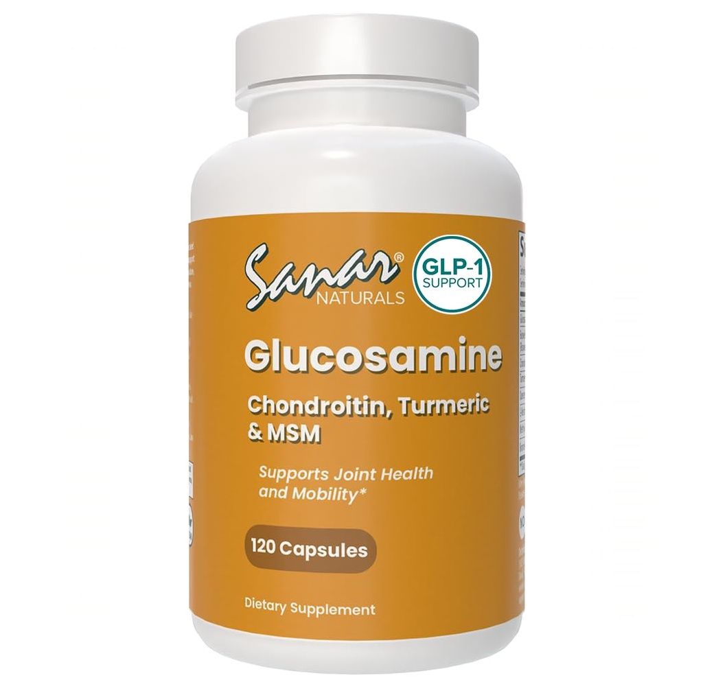 Sanar Naturals Glukosamiini Chondroitin MSM Turmeric - Joint Support Supplement for Polvet, takaisin, kädet ja Body - ei-GMO, Gluteeniton, 120 kapselia