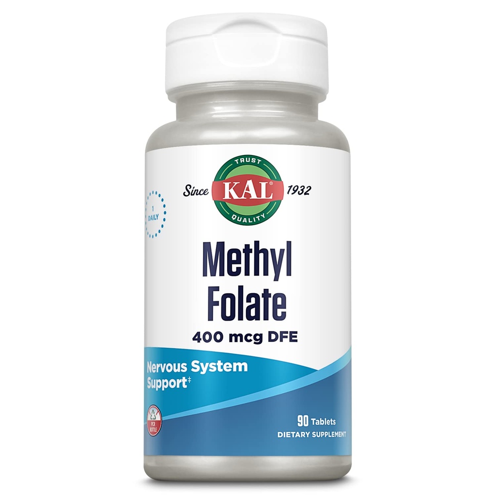 KAL Methyl Folate 400 mikrog DFE, 5- MTHF Active Form B9-vitamiini, Foolihappoa täydentää, sydämen terveys, prenataali-, mieliala- ja aivotuki, nopea ratkaisu ActivTab, 60 päivän takuu, 90 tarjoilua, 90 tablettia