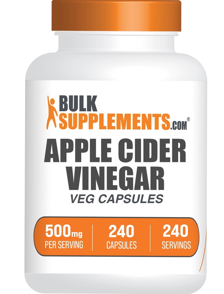 BulkSupplements.com Apple Cider Vinegar Capsules - ACV Capsules, Apple Cider Vinegar Supplements, Apple Cider Vinegar 500mg - Gluten Free, Capsule per Servering, 240 kapslar (Pack of 1)
