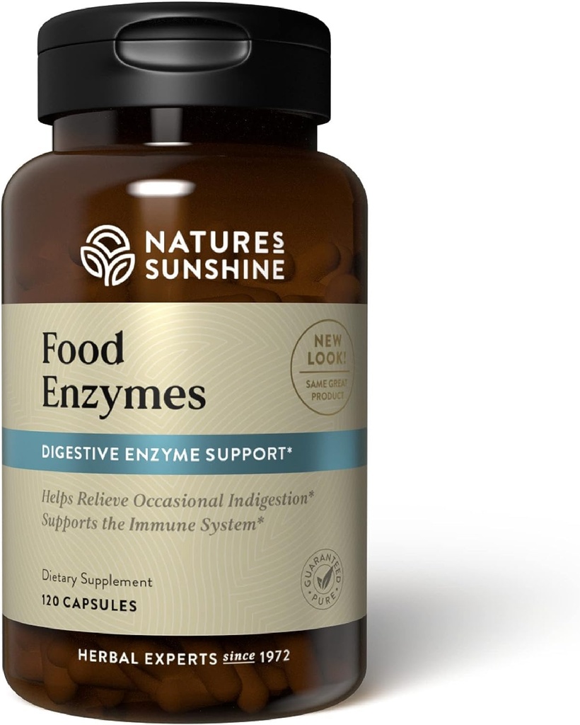 Nature's Sunshine Food Enzymes - Ruoansulatustuki prebiootit ja probiootit Gut Health - Ruoansulatuskanavan Enzyme täydentää digestiivinen terveys ja lievittää satunnaisia ruoansulatushäiriöitä