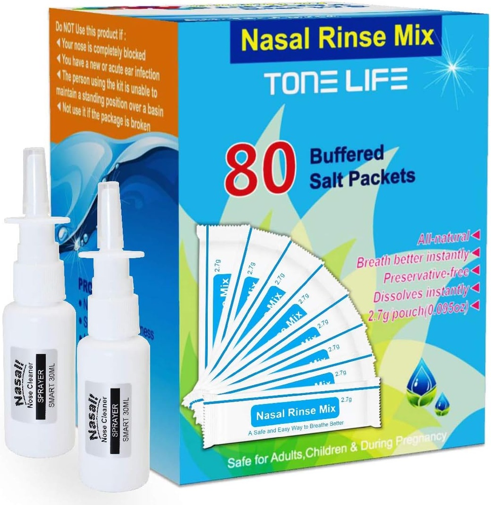 TONELIFE 80 Count Salt Nasal hoito täytettä +2 Nasal Sprayer - Nasal Salt 2.7g Jokainen pussi ...