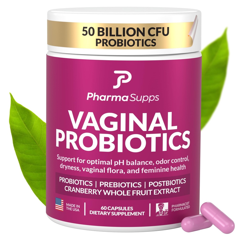 Naisten probiootit emättimeen Health . 50 miljardia PMY Probiootit, prebiootit, Postbiootit ja karpalo pH-tasapainoon, UTI tuki, hiiva, Gut Health, Odor, Dryness & Feminine Comfort