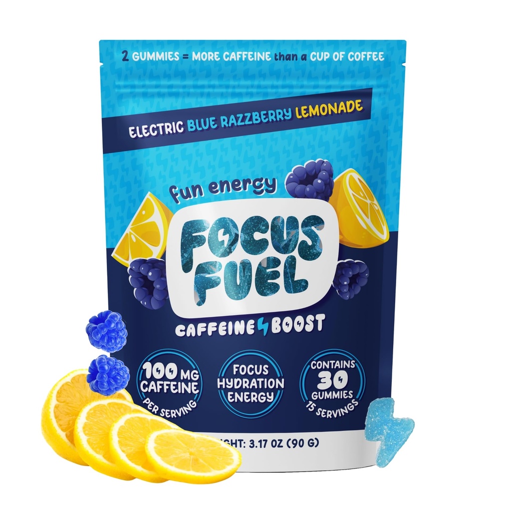 FocusFuel Energy Chews - Blue Razzberry Lemonade (15 portioner) - 100mg Koffein + Alpha GPC + L-Theanin + B12, Magnesium - Stor smak - Ingen krasch eller Jitters